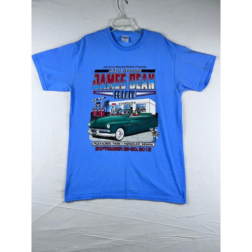 Gildan James Dean Run 2012 T-Shirt Mens‎ M Blue Fairmount Indiana Car Graphic